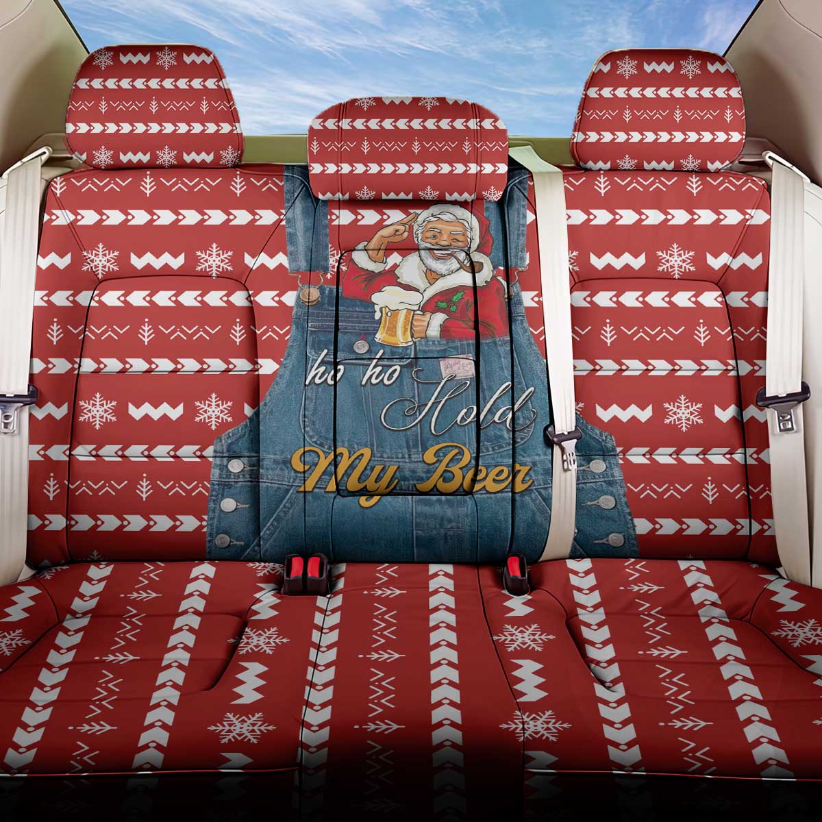 Ho Ho Hold My Beer Santa Christmas Design Back Car Seat Cover Xmas Holiday Patterns - Wonder Print Shop
