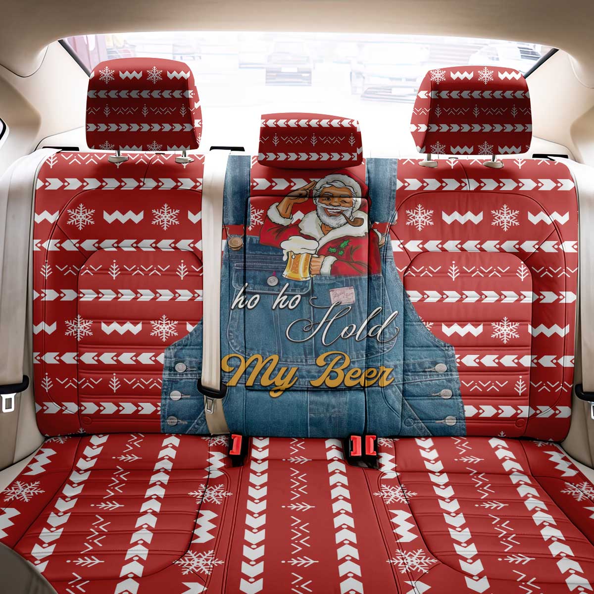 Ho Ho Hold My Beer Santa Christmas Design Back Car Seat Cover Xmas Holiday Patterns - Wonder Print Shop