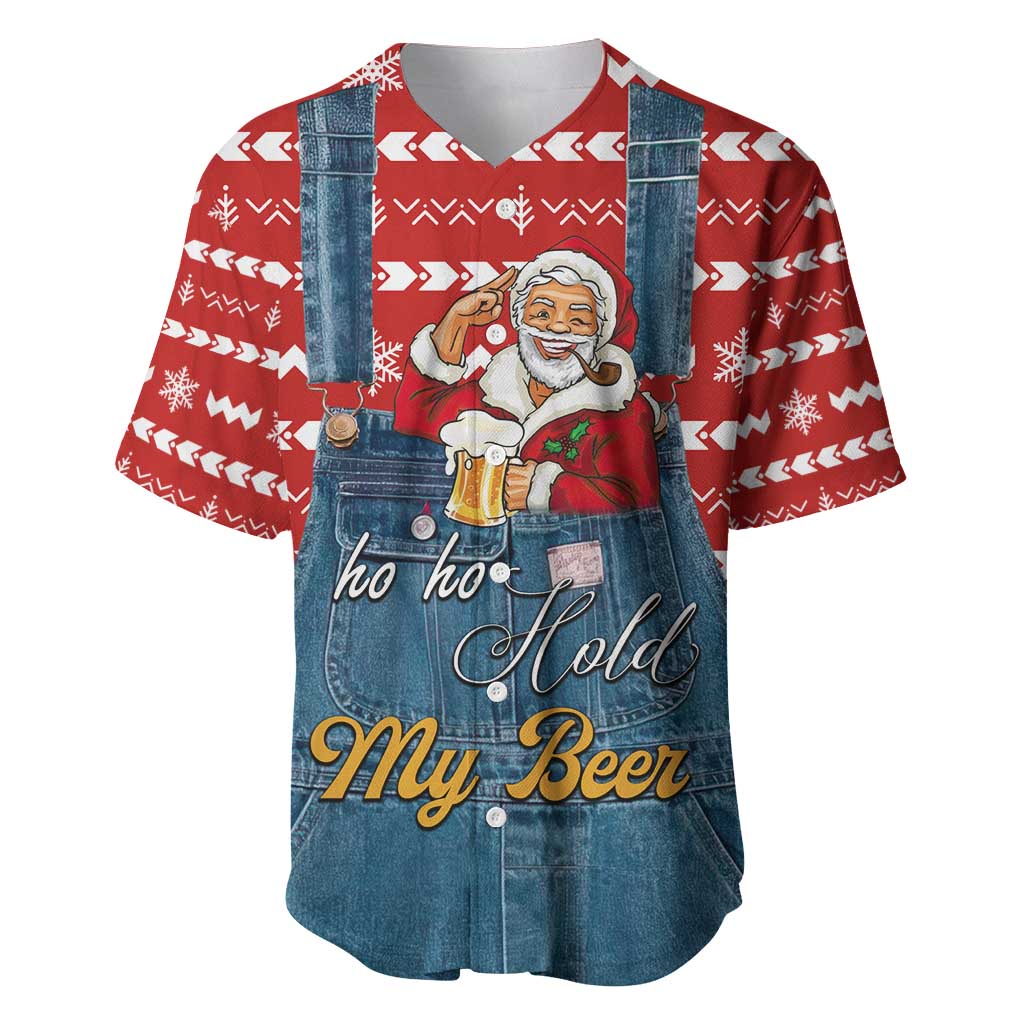 Ho Ho Hold My Beer Santa Christmas Design Baseball Jersey Xmas Holiday Patterns - Wonder Print Shop