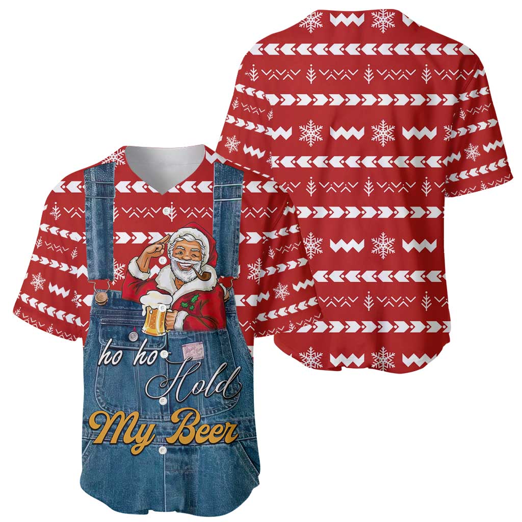 Ho Ho Hold My Beer Santa Christmas Design Baseball Jersey Xmas Holiday Patterns - Wonder Print Shop