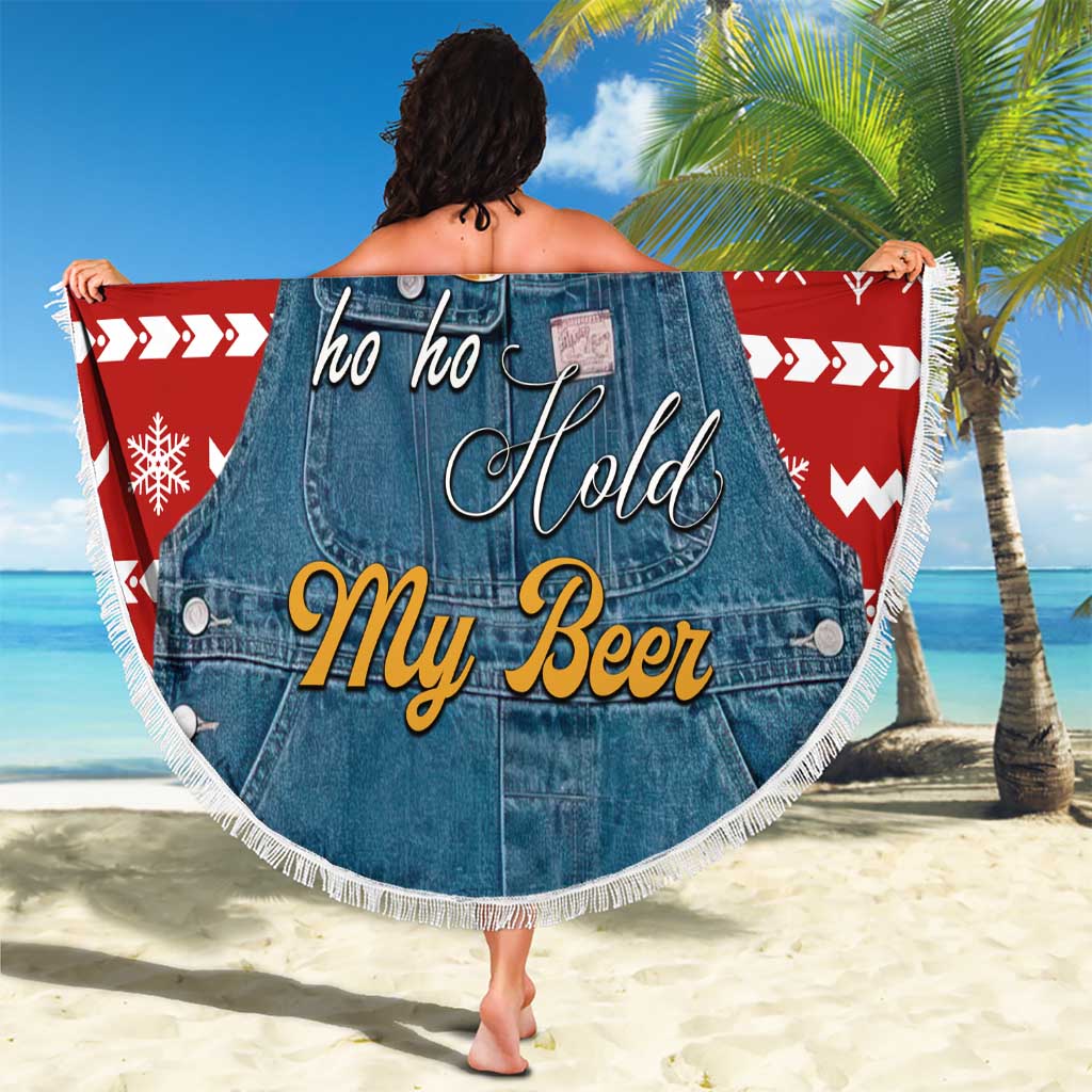 Ho Ho Hold My Beer Santa Christmas Design Beach Blanket Xmas Holiday Patterns - Wonder Print Shop