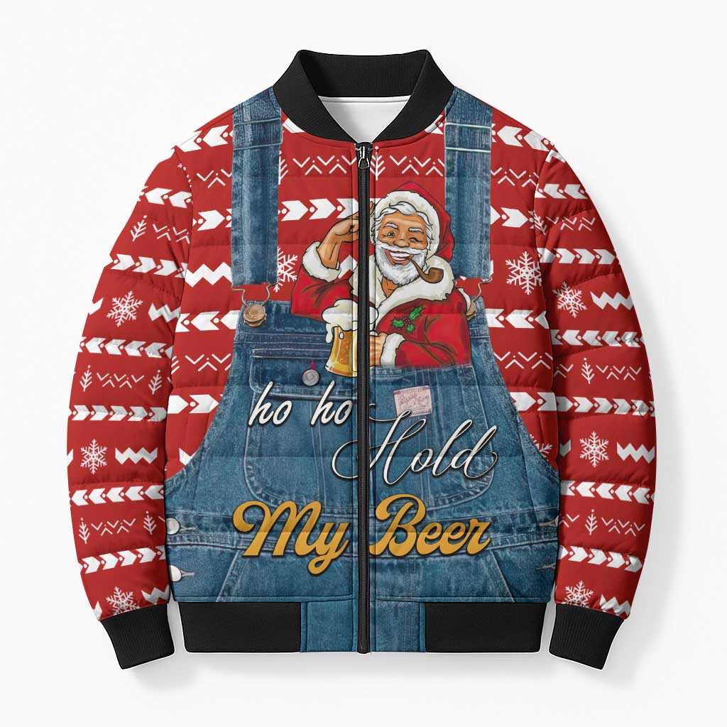 Ho Ho Hold My Beer Santa Christmas Design Bomber Puffer Jacket Xmas Holiday Patterns - Wonder Print Shop