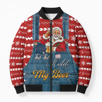 Ho Ho Hold My Beer Santa Christmas Design Bomber Puffer Jacket Xmas Holiday Patterns - Wonder Print Shop