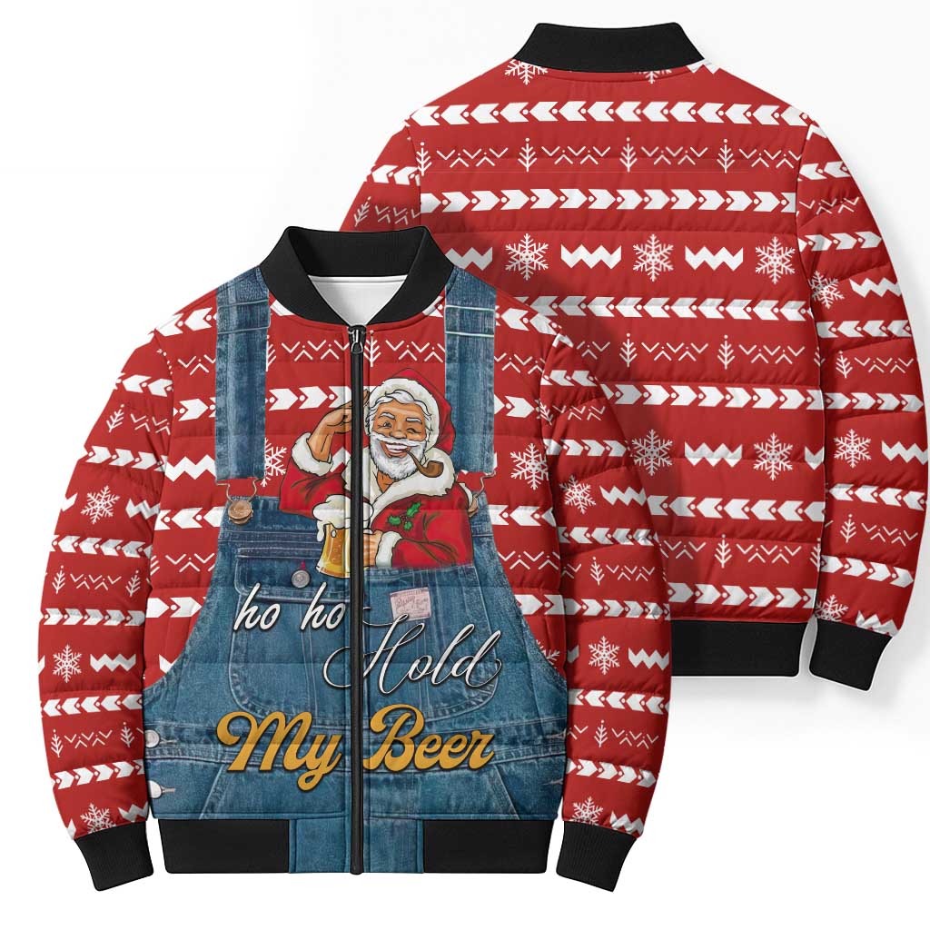Ho Ho Hold My Beer Santa Christmas Design Bomber Puffer Jacket Xmas Holiday Patterns - Wonder Print Shop