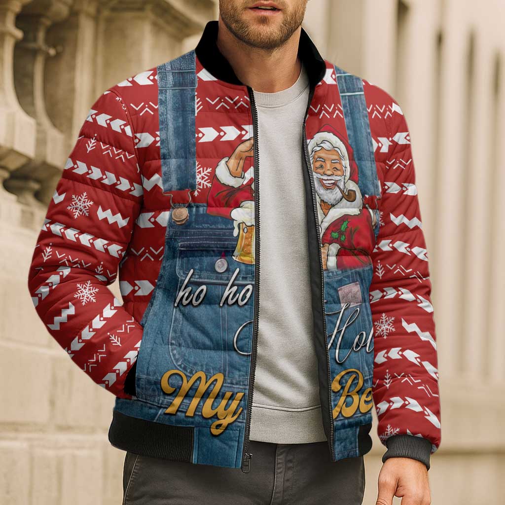 Ho Ho Hold My Beer Santa Christmas Design Bomber Puffer Jacket Xmas Holiday Patterns - Wonder Print Shop