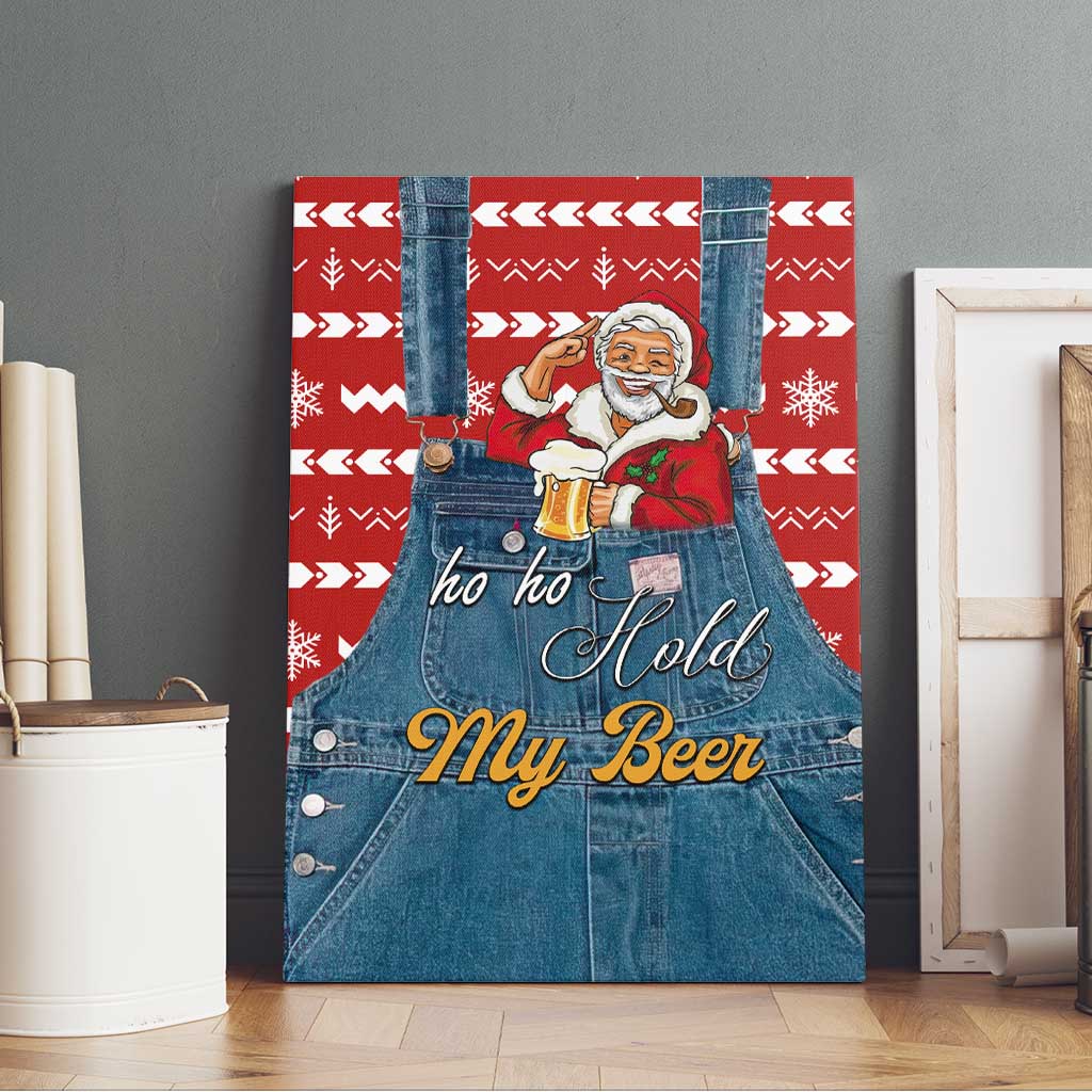 Ho Ho Hold My Beer Santa Christmas Design Canvas Wall Art Xmas Holiday Patterns - Wonder Print Shop