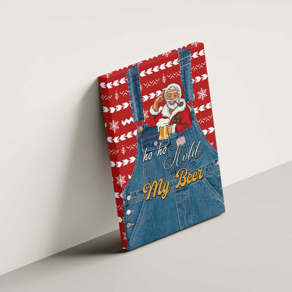 Ho Ho Hold My Beer Santa Christmas Design Canvas Wall Art Xmas Holiday Patterns - Wonder Print Shop