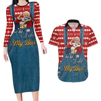 Ho Ho Hold My Beer Santa Christmas Design Couples Matching Long Sleeve Bodycon Dress and Hawaiian Shirt Xmas Holiday Patterns - Wonder Print Shop