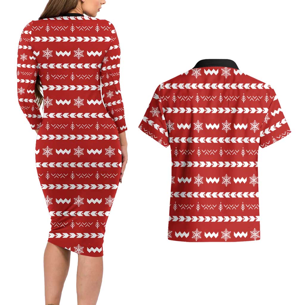 Ho Ho Hold My Beer Santa Christmas Design Couples Matching Long Sleeve Bodycon Dress and Hawaiian Shirt Xmas Holiday Patterns - Wonder Print Shop