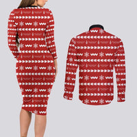 Ho Ho Hold My Beer Santa Christmas Design Couples Matching Long Sleeve Bodycon Dress and Long Sleeve Button Shirt Xmas Holiday Patterns - Wonder Print Shop
