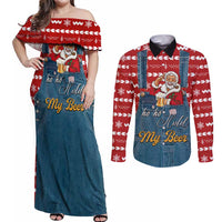 Ho Ho Hold My Beer Santa Christmas Design Couples Matching Off Shoulder Maxi Dress and Long Sleeve Button Shirt Xmas Holiday Patterns - Wonder Print Shop