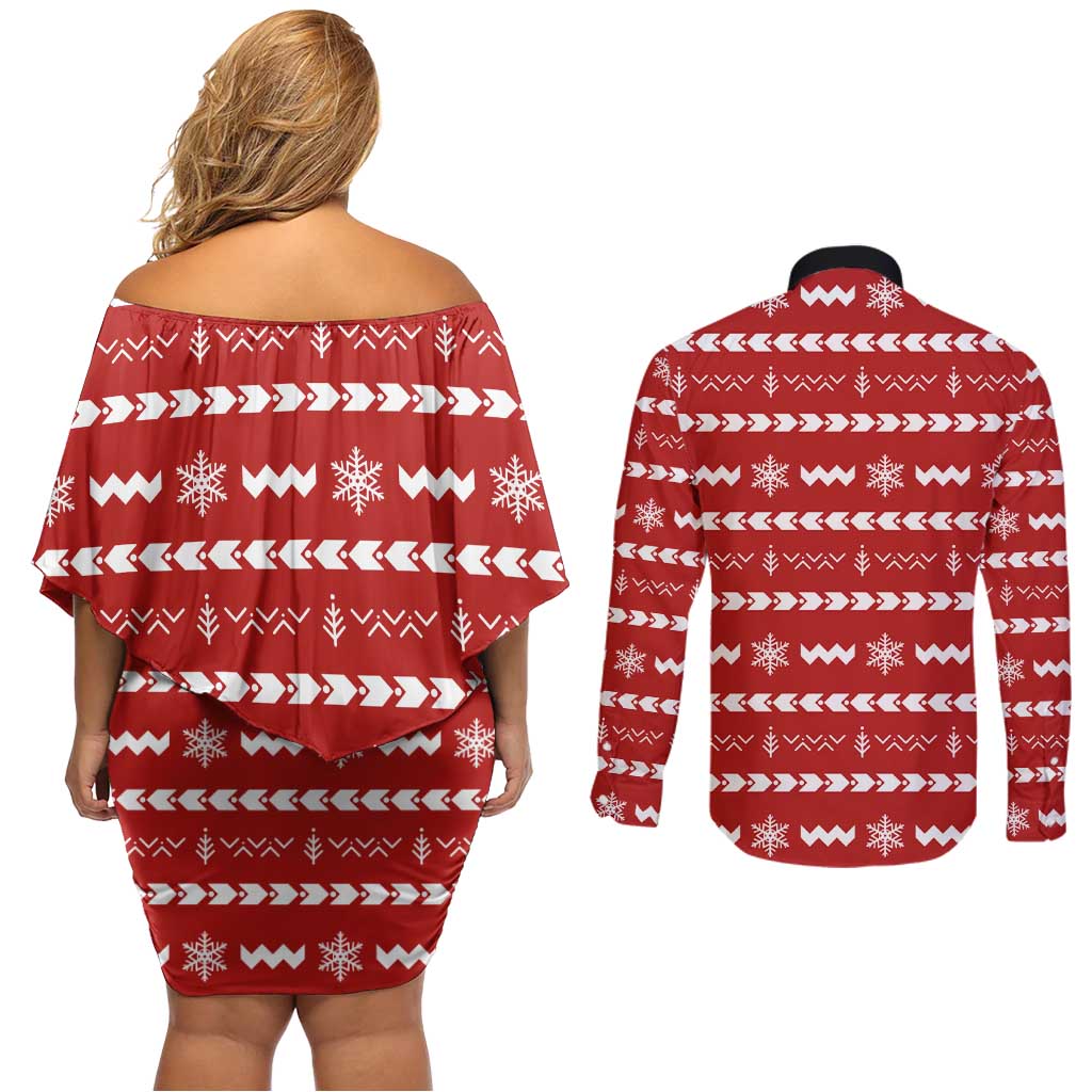Ho Ho Hold My Beer Santa Christmas Design Couples Matching Off Shoulder Short Dress and Long Sleeve Button Shirt Xmas Holiday Patterns - Wonder Print Shop