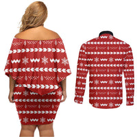 Ho Ho Hold My Beer Santa Christmas Design Couples Matching Off Shoulder Short Dress and Long Sleeve Button Shirt Xmas Holiday Patterns - Wonder Print Shop