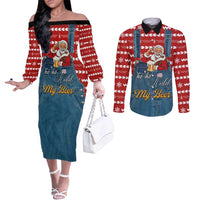 Ho Ho Hold My Beer Santa Christmas Design Couples Matching Off The Shoulder Long Sleeve Dress and Long Sleeve Button Shirt Xmas Holiday Patterns - Wonder Print Shop