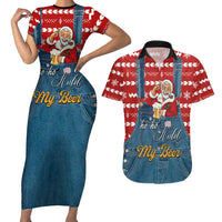 Ho Ho Hold My Beer Santa Christmas Design Couples Matching Short Sleeve Bodycon Dress and Hawaiian Shirt Xmas Holiday Patterns - Wonder Print Shop