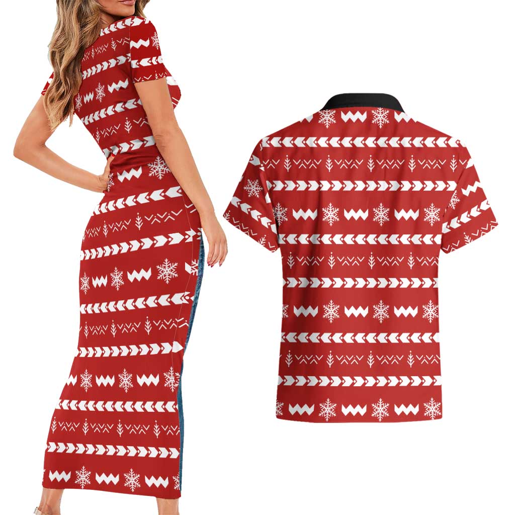 Ho Ho Hold My Beer Santa Christmas Design Couples Matching Short Sleeve Bodycon Dress and Hawaiian Shirt Xmas Holiday Patterns - Wonder Print Shop