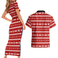 Ho Ho Hold My Beer Santa Christmas Design Couples Matching Short Sleeve Bodycon Dress and Hawaiian Shirt Xmas Holiday Patterns - Wonder Print Shop