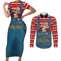 Ho Ho Hold My Beer Santa Christmas Design Couples Matching Short Sleeve Bodycon Dress and Long Sleeve Button Shirt Xmas Holiday Patterns - Wonder Print Shop