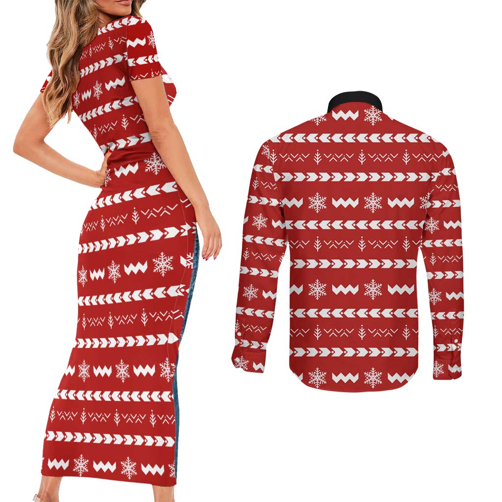 Ho Ho Hold My Beer Santa Christmas Design Couples Matching Short Sleeve Bodycon Dress and Long Sleeve Button Shirt Xmas Holiday Patterns - Wonder Print Shop