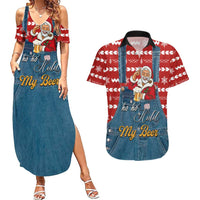 Ho Ho Hold My Beer Santa Christmas Design Couples Matching Summer Maxi Dress and Hawaiian Shirt Xmas Holiday Patterns - Wonder Print Shop