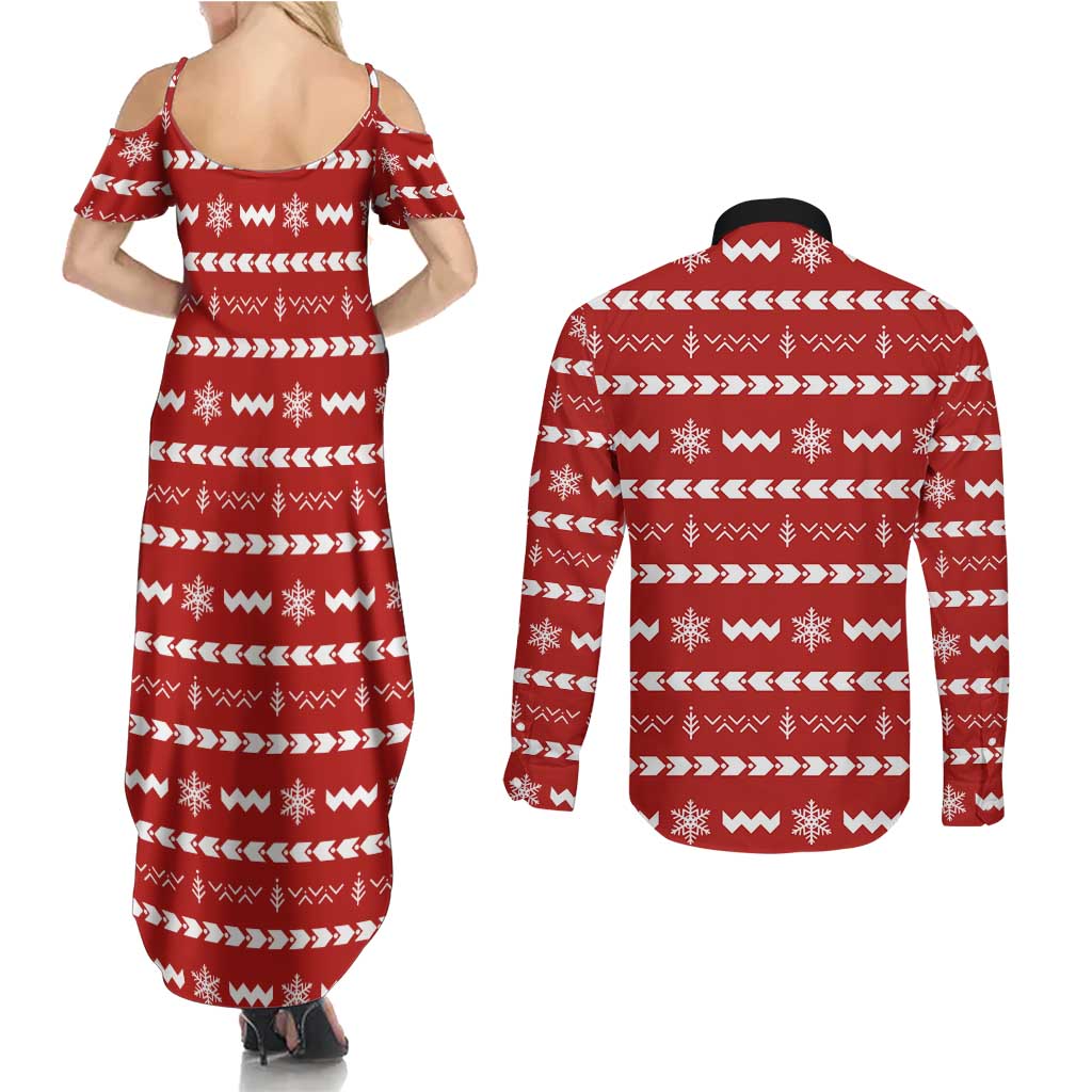 Ho Ho Hold My Beer Santa Christmas Design Couples Matching Summer Maxi Dress and Long Sleeve Button Shirt Xmas Holiday Patterns - Wonder Print Shop