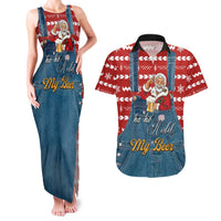Ho Ho Hold My Beer Santa Christmas Design Couples Matching Tank Maxi Dress and Hawaiian Shirt Xmas Holiday Patterns - Wonder Print Shop