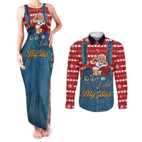 Ho Ho Hold My Beer Santa Christmas Design Couples Matching Tank Maxi Dress and Long Sleeve Button Shirt Xmas Holiday Patterns - Wonder Print Shop