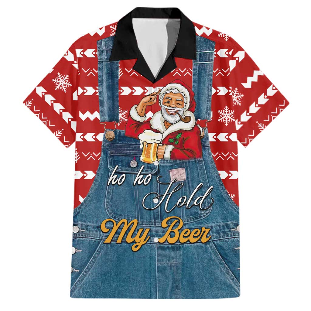 Ho Ho Hold My Beer Santa Christmas Design Family Matching Long Sleeve Bodycon Dress and Hawaiian Shirt Xmas Holiday Patterns - Wonder Print Shop