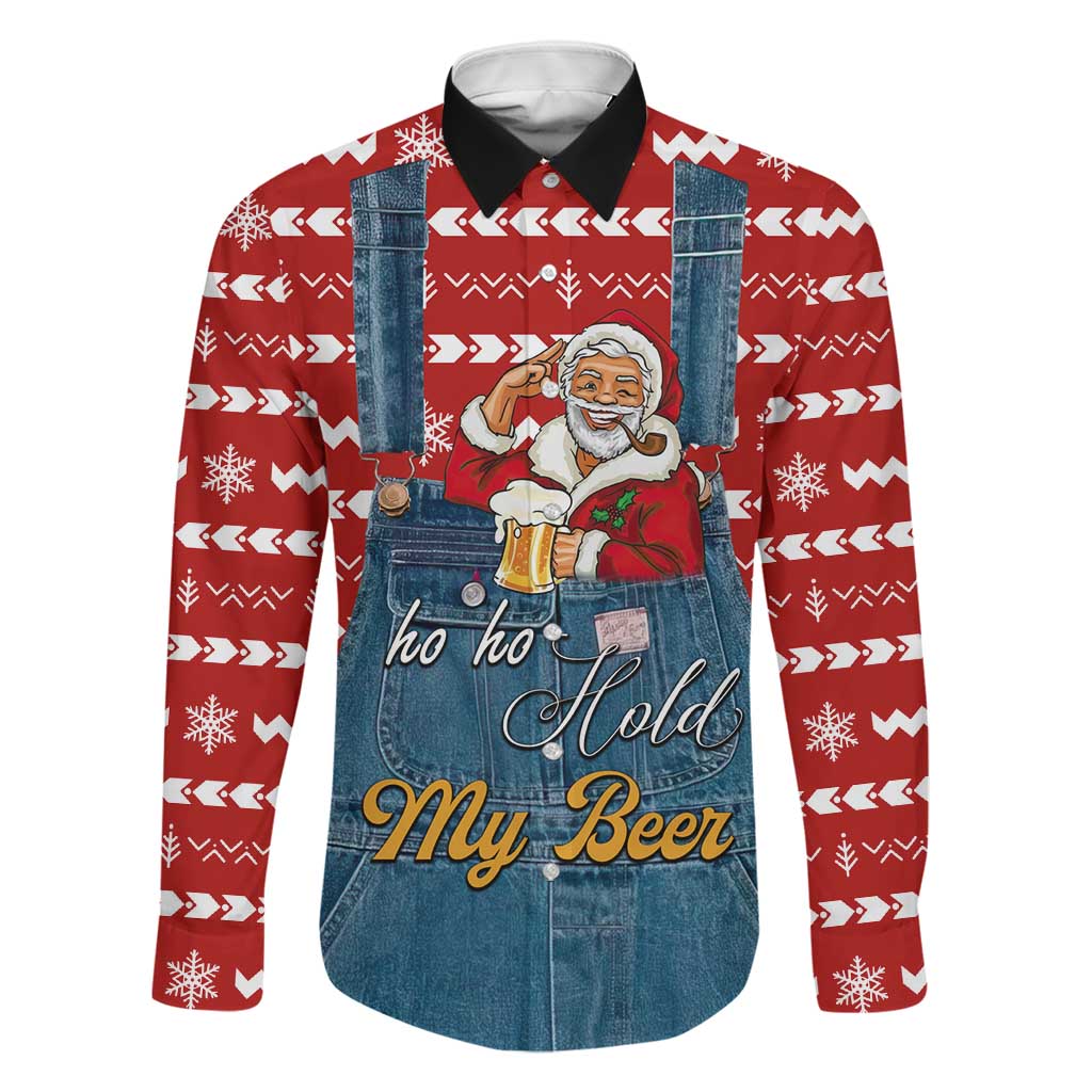Ho Ho Hold My Beer Santa Christmas Design Family Matching Long Sleeve Bodycon Dress and Hawaiian Shirt Xmas Holiday Patterns - Wonder Print Shop