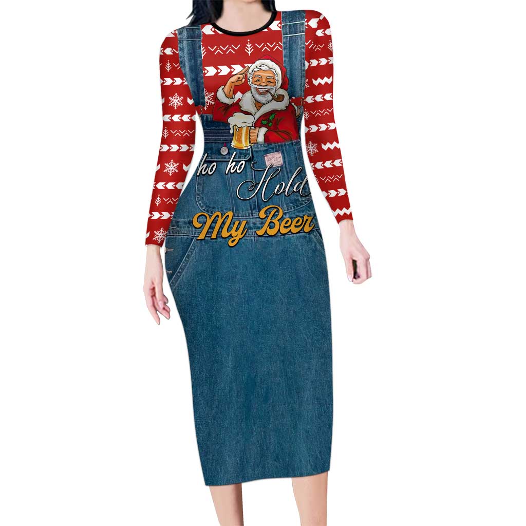 Ho Ho Hold My Beer Santa Christmas Design Family Matching Long Sleeve Bodycon Dress and Hawaiian Shirt Xmas Holiday Patterns - Wonder Print Shop