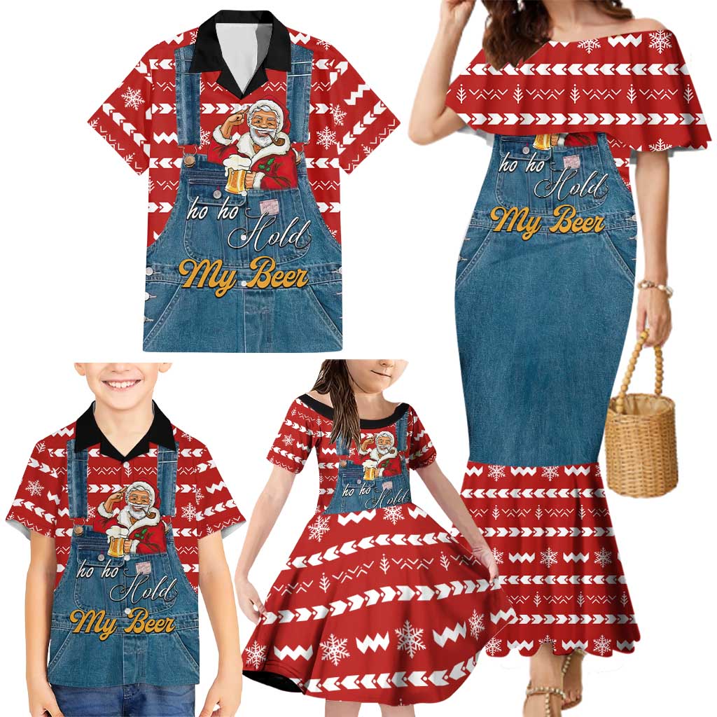 Ho Ho Hold My Beer Santa Christmas Design Family Matching Mermaid Dress and Hawaiian Shirt Xmas Holiday Patterns - Wonder Print Shop