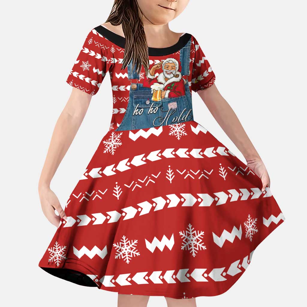 Ho Ho Hold My Beer Santa Christmas Design Family Matching Off The Shoulder Long Sleeve Dress and Hawaiian Shirt Xmas Holiday Patterns - Wonder Print Shop