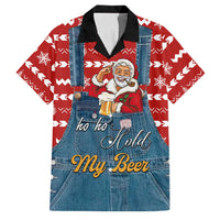 Ho Ho Hold My Beer Santa Christmas Design Family Matching Off The Shoulder Long Sleeve Dress and Hawaiian Shirt Xmas Holiday Patterns - Wonder Print Shop