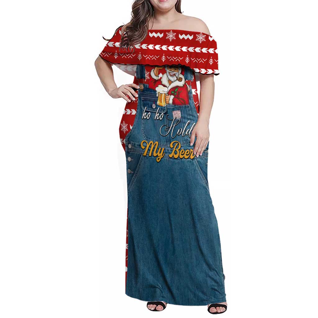 Ho Ho Hold My Beer Santa Christmas Design Family Matching Off Shoulder Maxi Dress and Hawaiian Shirt Xmas Holiday Patterns - Wonder Print Shop