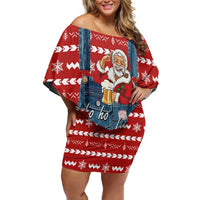 Ho Ho Hold My Beer Santa Christmas Design Family Matching Off Shoulder Short Dress and Hawaiian Shirt Xmas Holiday Patterns - Wonder Print Shop