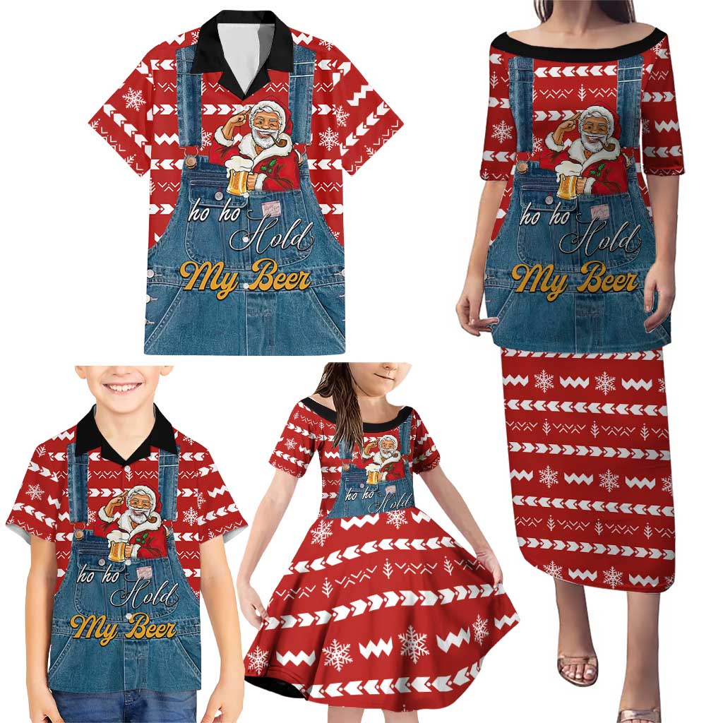 Ho Ho Hold My Beer Santa Christmas Design Family Matching Puletasi and Hawaiian Shirt Xmas Holiday Patterns - Wonder Print Shop
