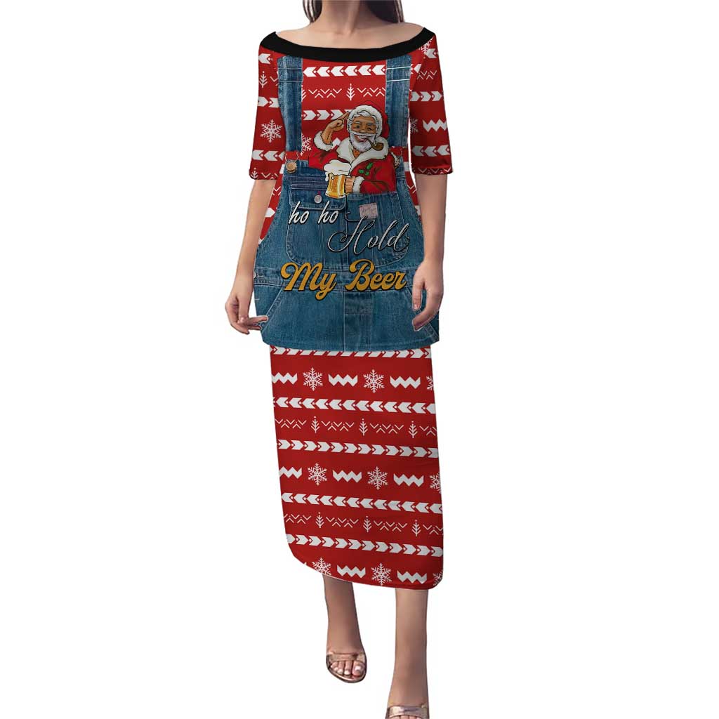 Ho Ho Hold My Beer Santa Christmas Design Family Matching Puletasi and Hawaiian Shirt Xmas Holiday Patterns - Wonder Print Shop