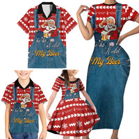 Ho Ho Hold My Beer Santa Christmas Design Family Matching Short Sleeve Bodycon Dress and Hawaiian Shirt Xmas Holiday Patterns - Wonder Print Shop