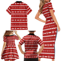 Ho Ho Hold My Beer Santa Christmas Design Family Matching Short Sleeve Bodycon Dress and Hawaiian Shirt Xmas Holiday Patterns - Wonder Print Shop