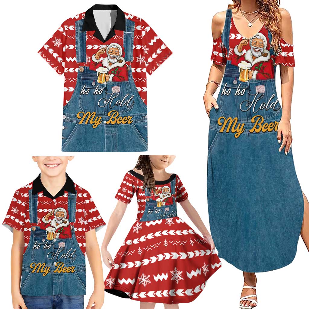 Ho Ho Hold My Beer Santa Christmas Design Family Matching Summer Maxi Dress and Hawaiian Shirt Xmas Holiday Patterns - Wonder Print Shop