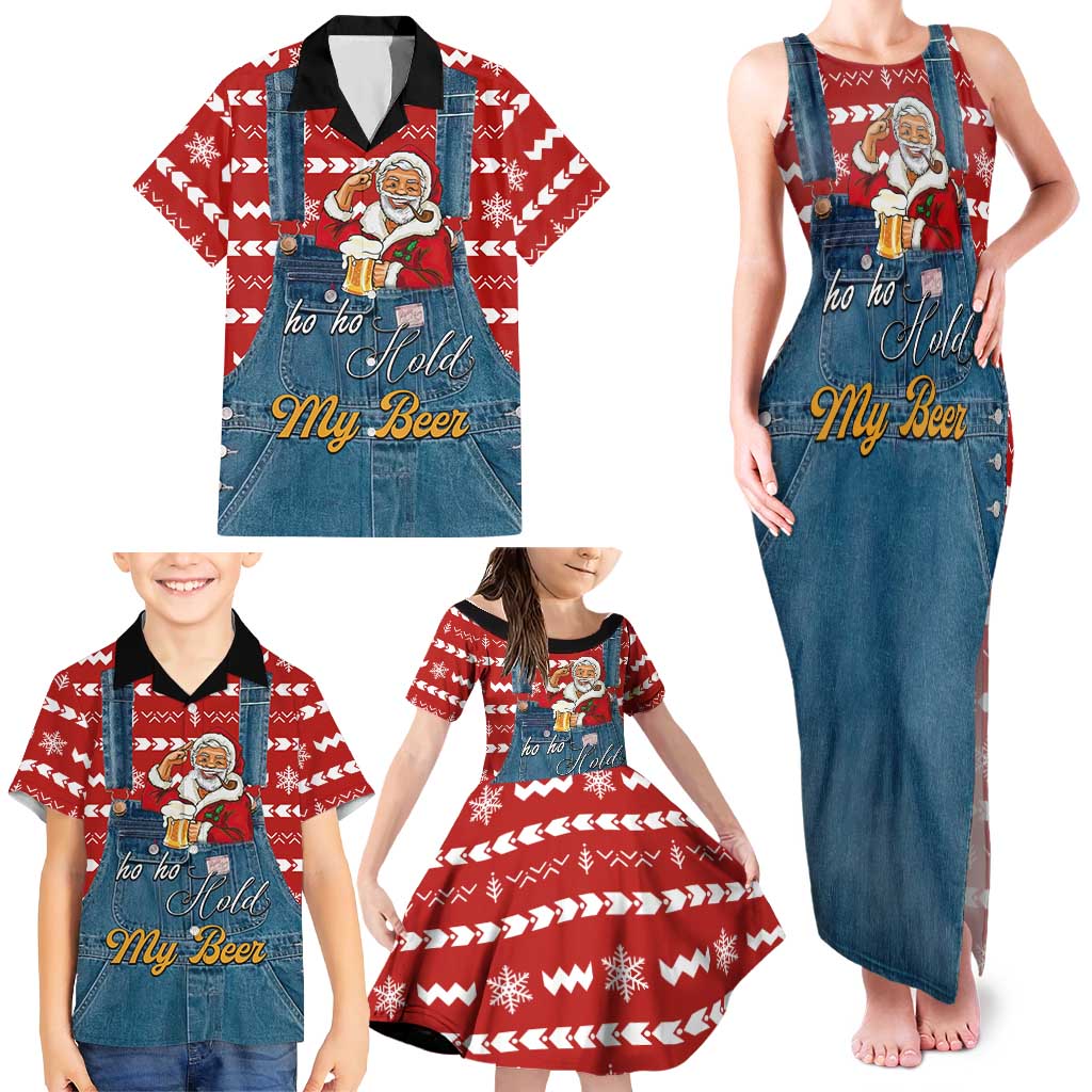 Ho Ho Hold My Beer Santa Christmas Design Family Matching Tank Maxi Dress and Hawaiian Shirt Xmas Holiday Patterns - Wonder Print Shop