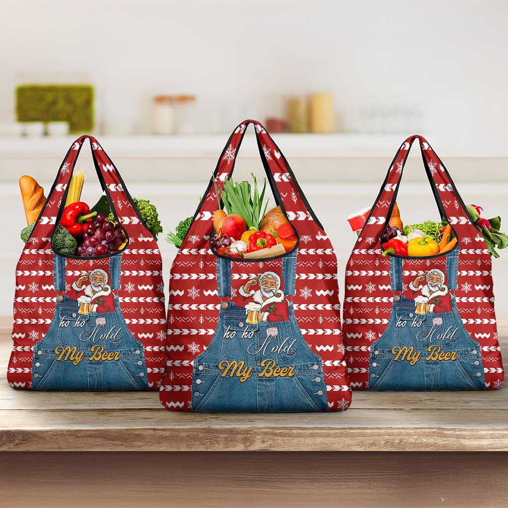 Ho Ho Hold My Beer Santa Christmas Design Grocery Bag Xmas Holiday Patterns - Wonder Print Shop