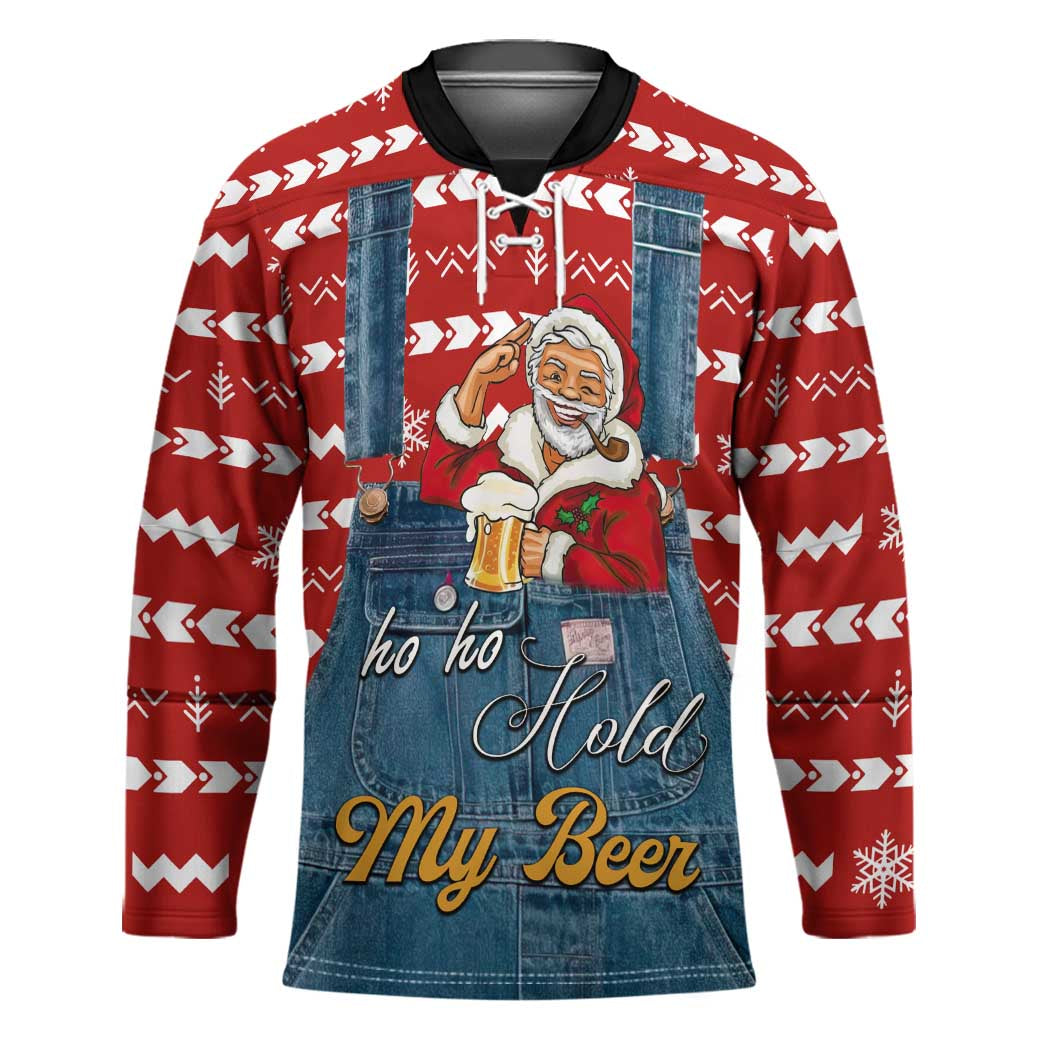 Ho Ho Hold My Beer Santa Christmas Design Hockey Jersey Xmas Holiday Patterns - Wonder Print Shop