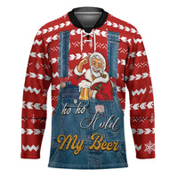 Ho Ho Hold My Beer Santa Christmas Design Hockey Jersey Xmas Holiday Patterns - Wonder Print Shop