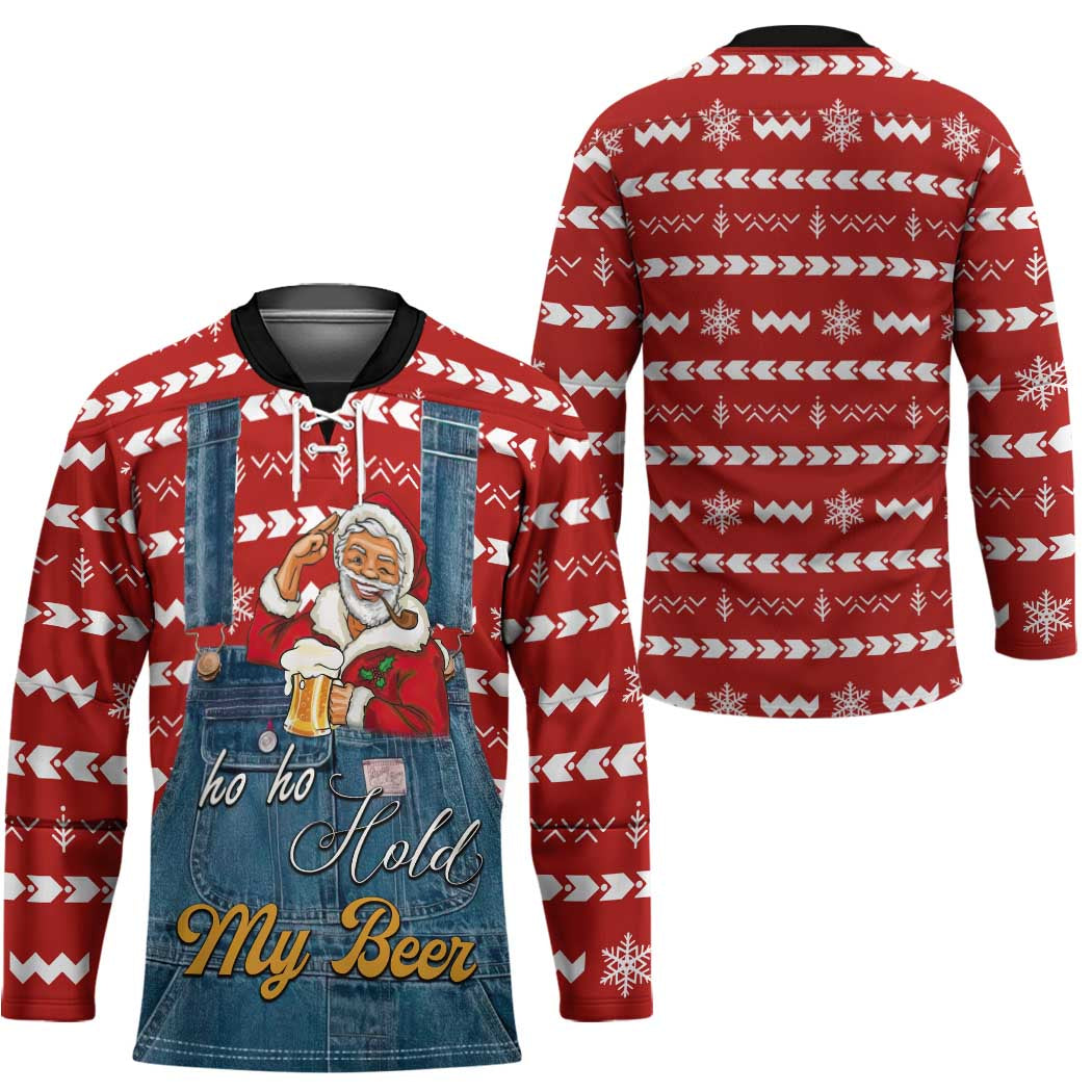 Ho Ho Hold My Beer Santa Christmas Design Hockey Jersey Xmas Holiday Patterns - Wonder Print Shop