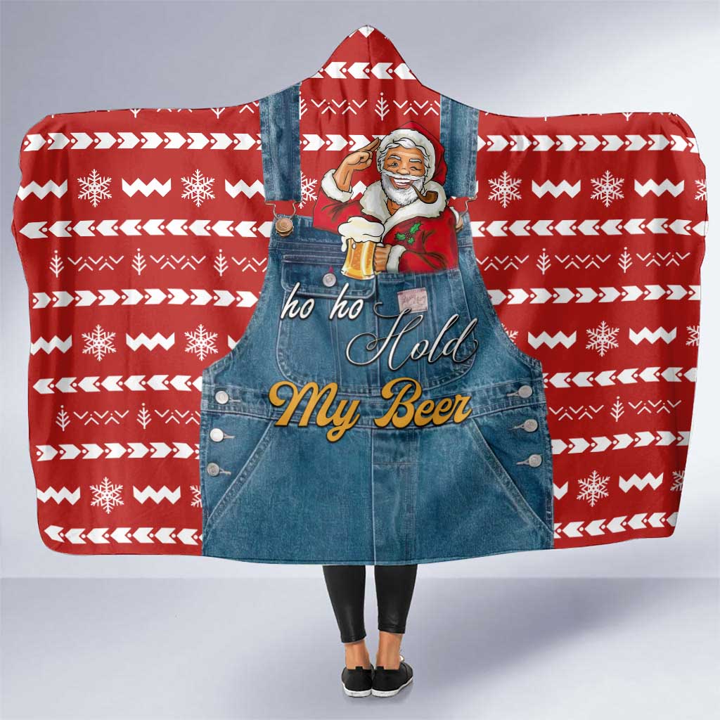 Ho Ho Hold My Beer Santa Christmas Design Hooded Blanket Xmas Holiday Patterns - Wonder Print Shop