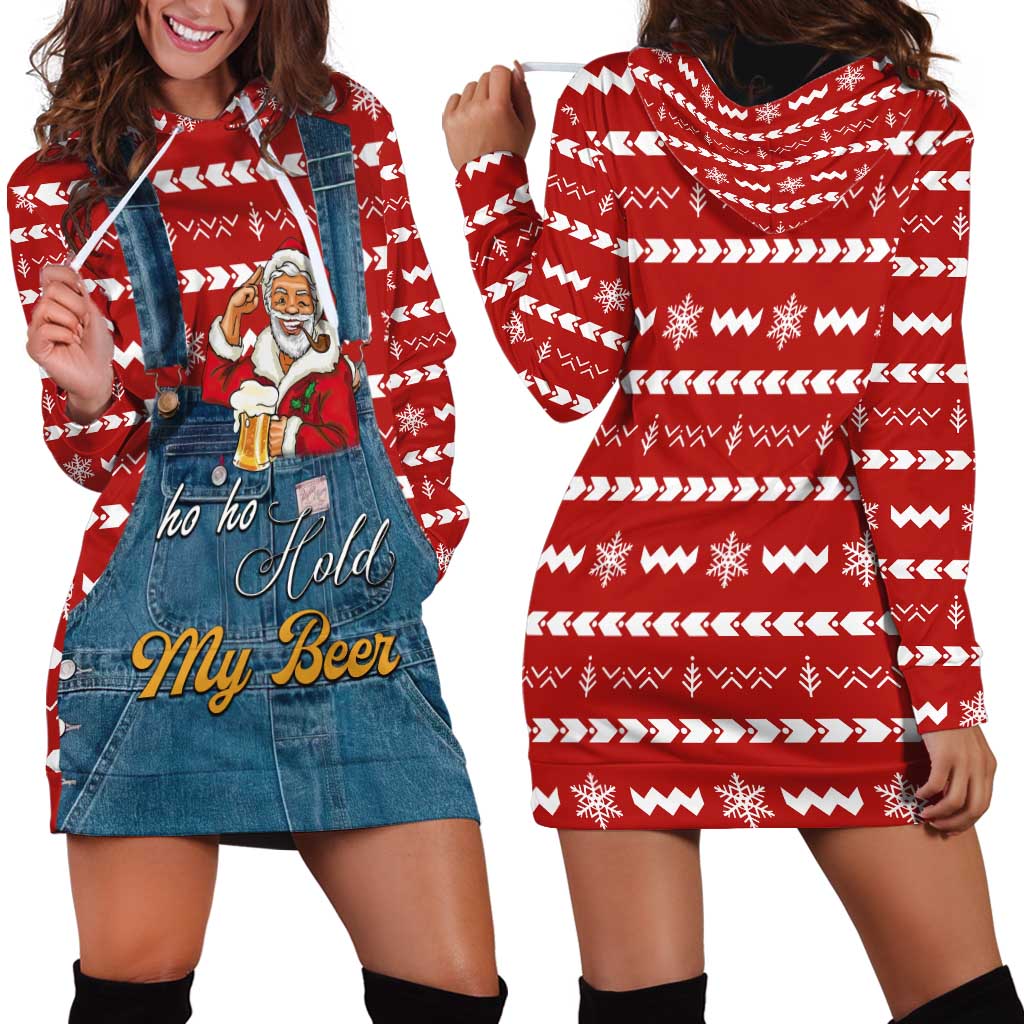 Ho Ho Hold My Beer Santa Christmas Design Hoodie Dress Xmas Holiday Patterns - Wonder Print Shop