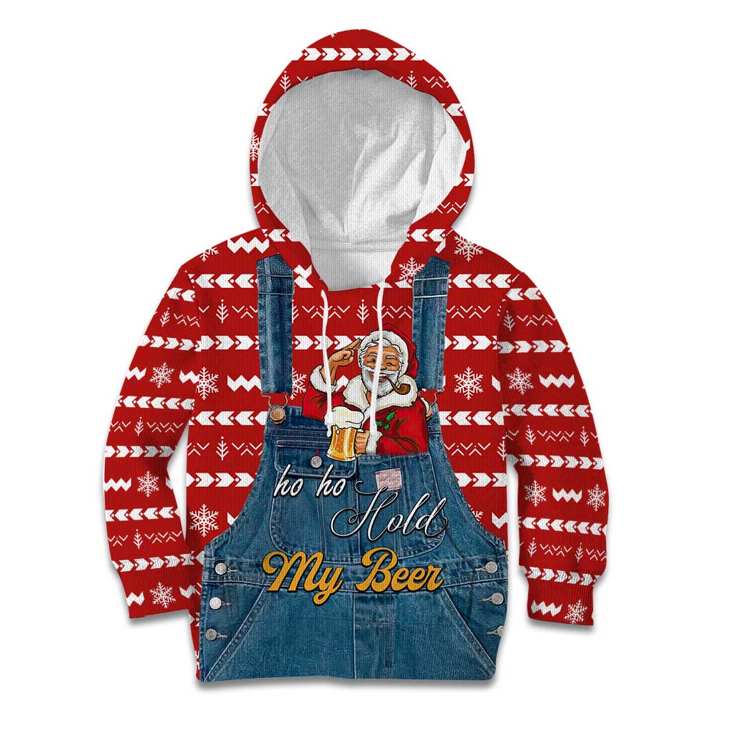 Ho Ho Hold My Beer Santa Christmas Design Kid Hoodie Xmas Holiday Patterns - Wonder Print Shop