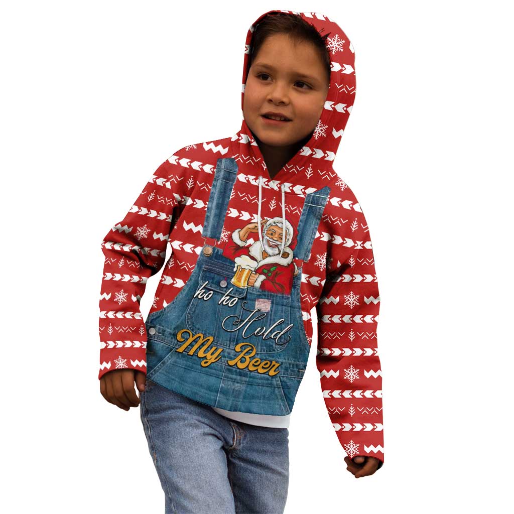 Ho Ho Hold My Beer Santa Christmas Design Kid Hoodie Xmas Holiday Patterns - Wonder Print Shop