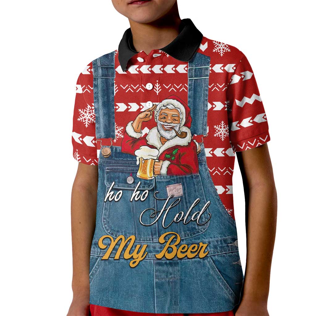 Ho Ho Hold My Beer Santa Christmas Design Kid Polo Shirt Xmas Holiday Patterns - Wonder Print Shop